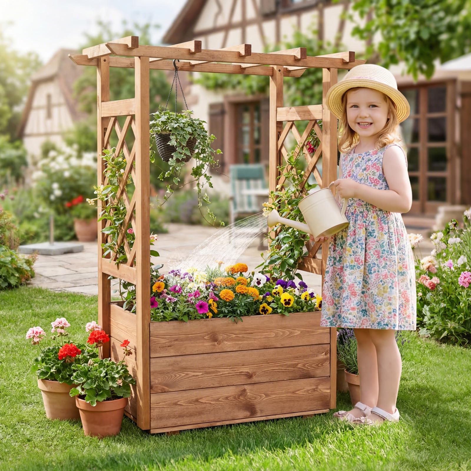 m.gardenです。 Amazon.com: Giantex Raised Garden Bed with Sided Trellis & Roof