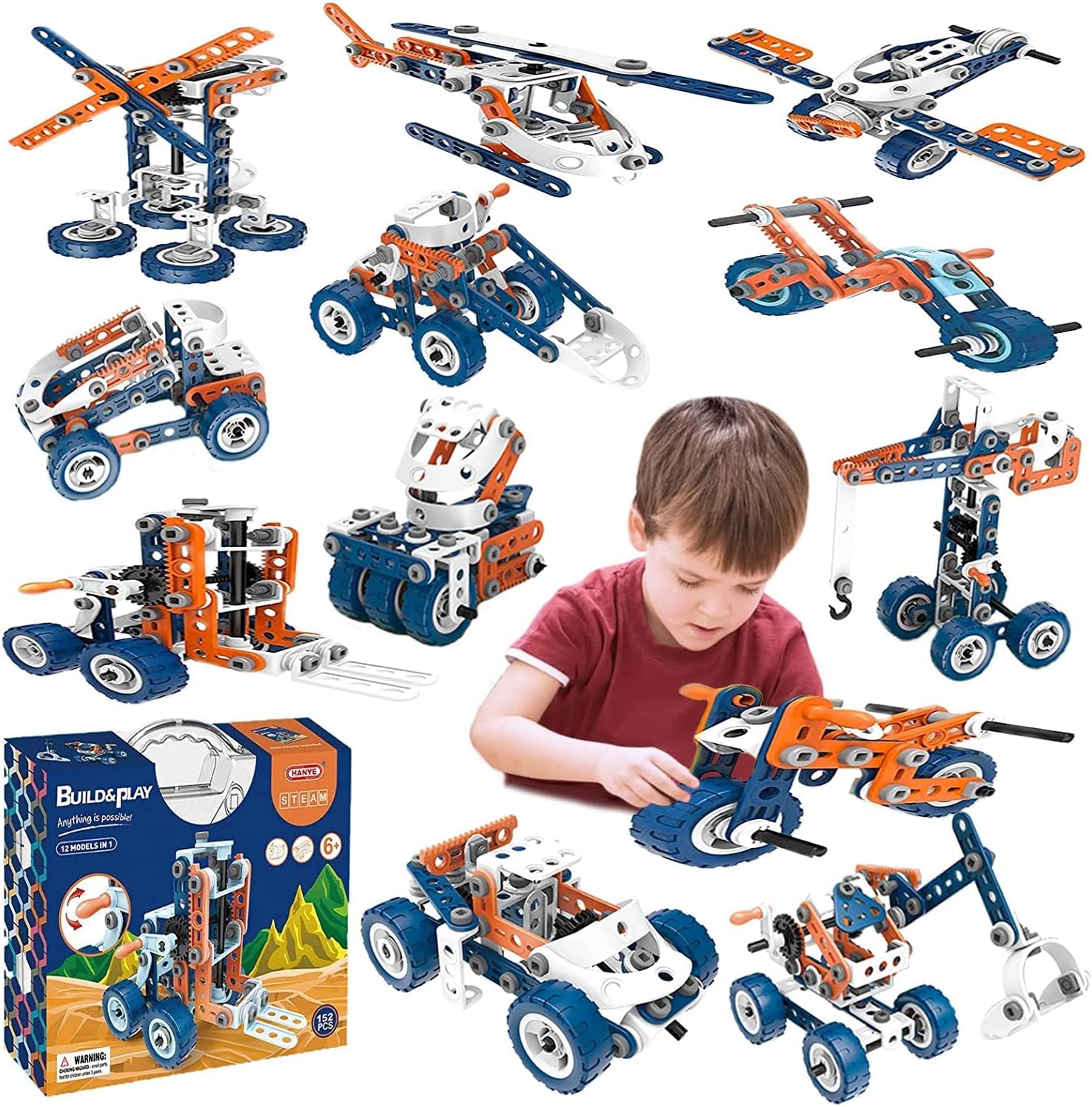 152PCS Building Blocks Learning Set DIY 12 in 1 STEM Toys Puzzle Games Kit for 6 7 8 9 Year Old Boy,DIY Educational Construction Learning Toy for Age 10 11 12 Year Old,Engineering Building Blocks
