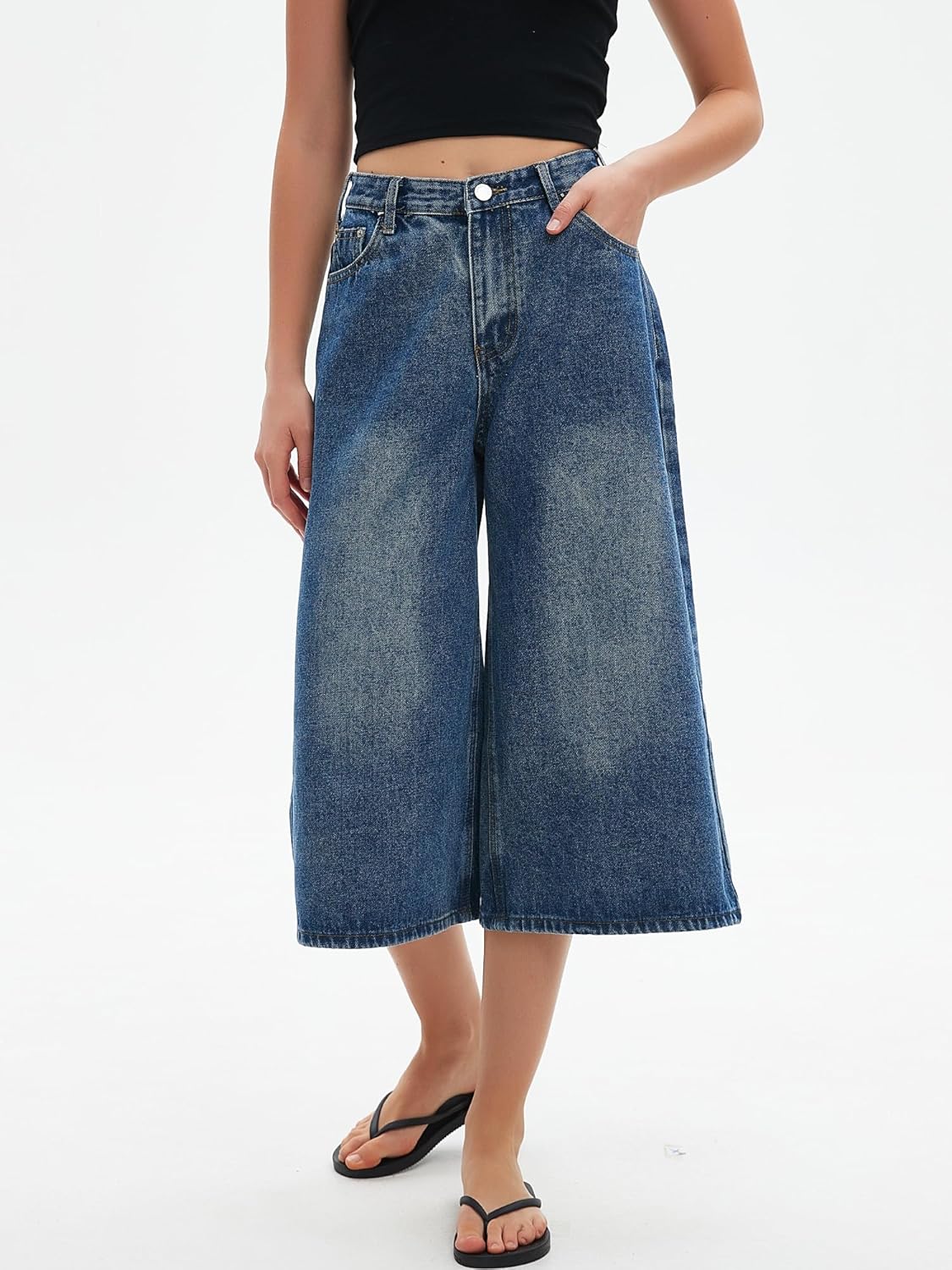 LifeShe Wide Leg Cropped Jeans for Women Low Rise Baggy Capris Jean Summer Straight Leg Loose Denim Pants - Image 5