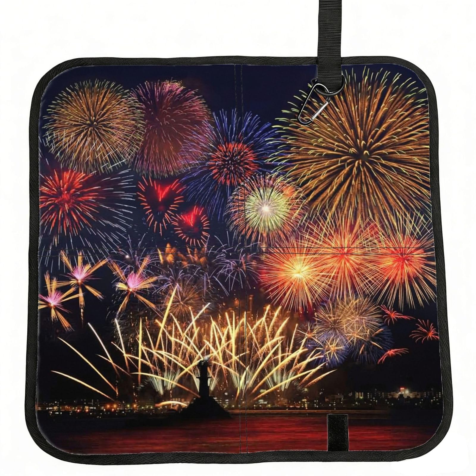 DEXNEL Fireworks Print Foldable Seat Cushion Portable Stadium Pad Waterproof Outdoor Camping Mat 15.8 X 15.8 Inches