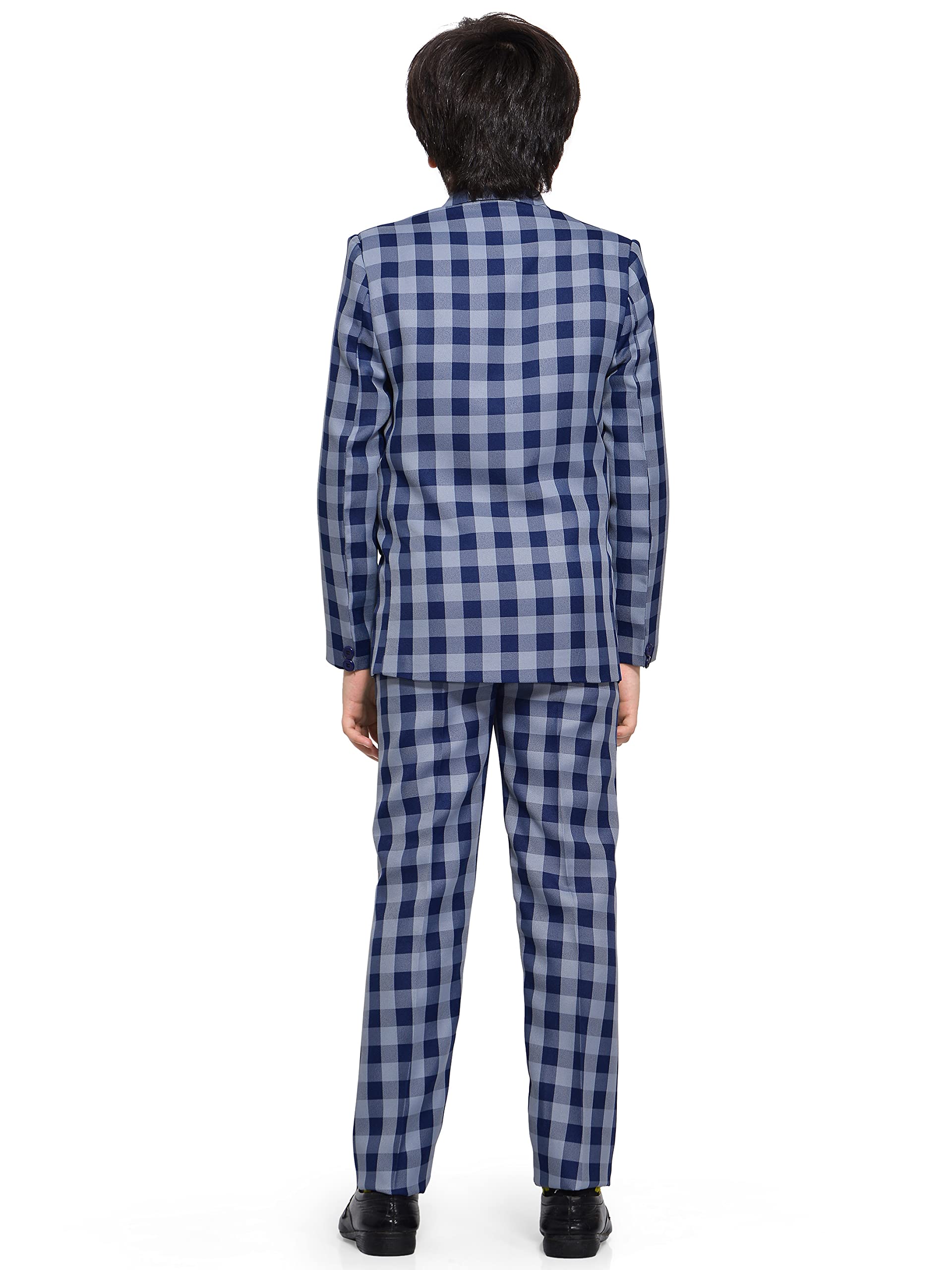 Jeetethnics Boys Blue Checked Coat Suit Set with Waistcoat Shirt and Trousers (9087B) 1