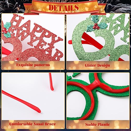 Miniatura 3 de 48 gafas de Año Nuevo 2024, gafas de plástico con purpurina para Año Nuevo, suministros de fiesta de Año Nuevo, gafas de sol divertidas para