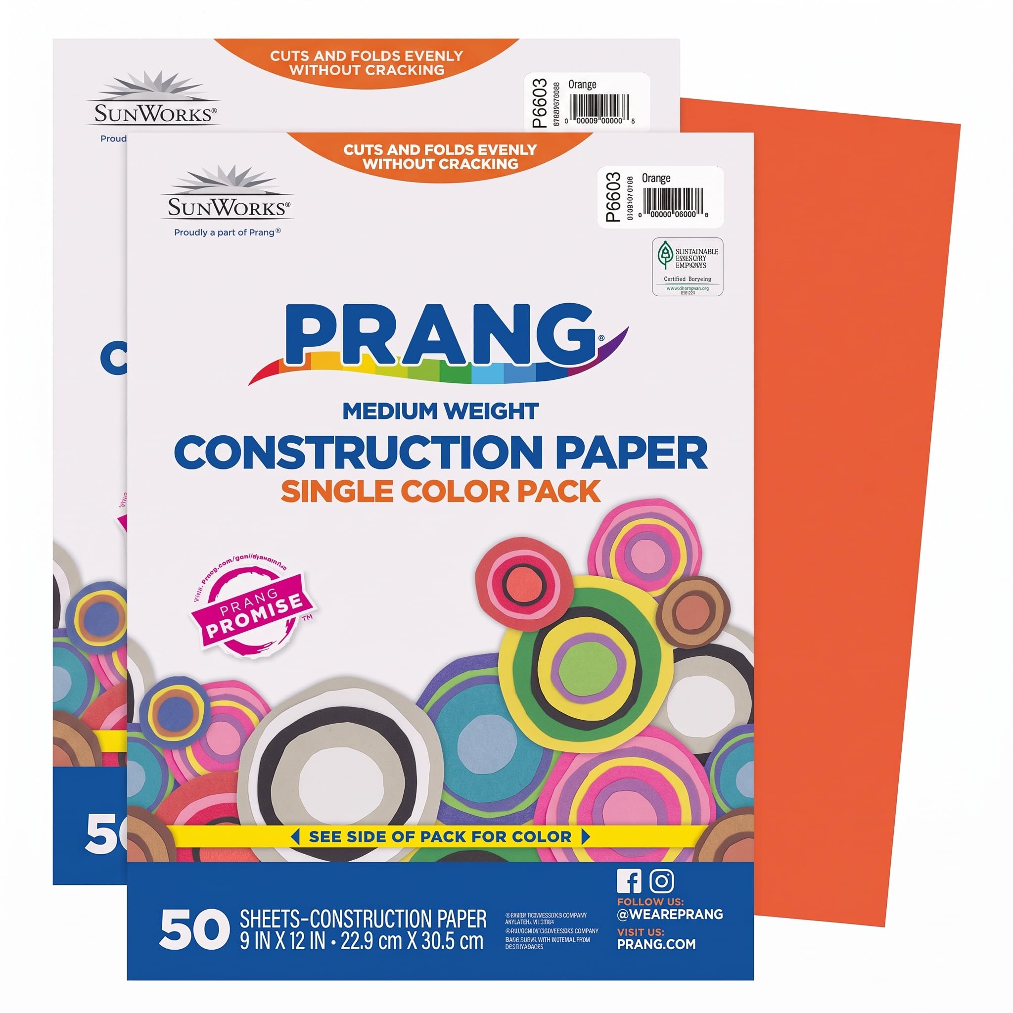 Prang (Formerly SunWorks) Construction Paper, Orange, 9" x 12", 50 Sheets, (Pack of 2)