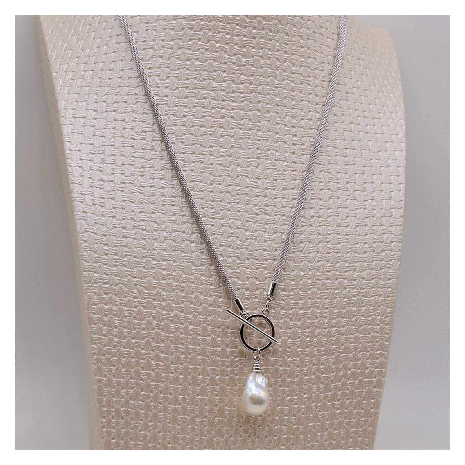 Collane da donna Collana in corda barocca.Ciondolo Perla Sferica Fiamma.Design con fibbia OT.Collana in Argento Sterling.Collana di perle da donna soddisfare accessori alla moda