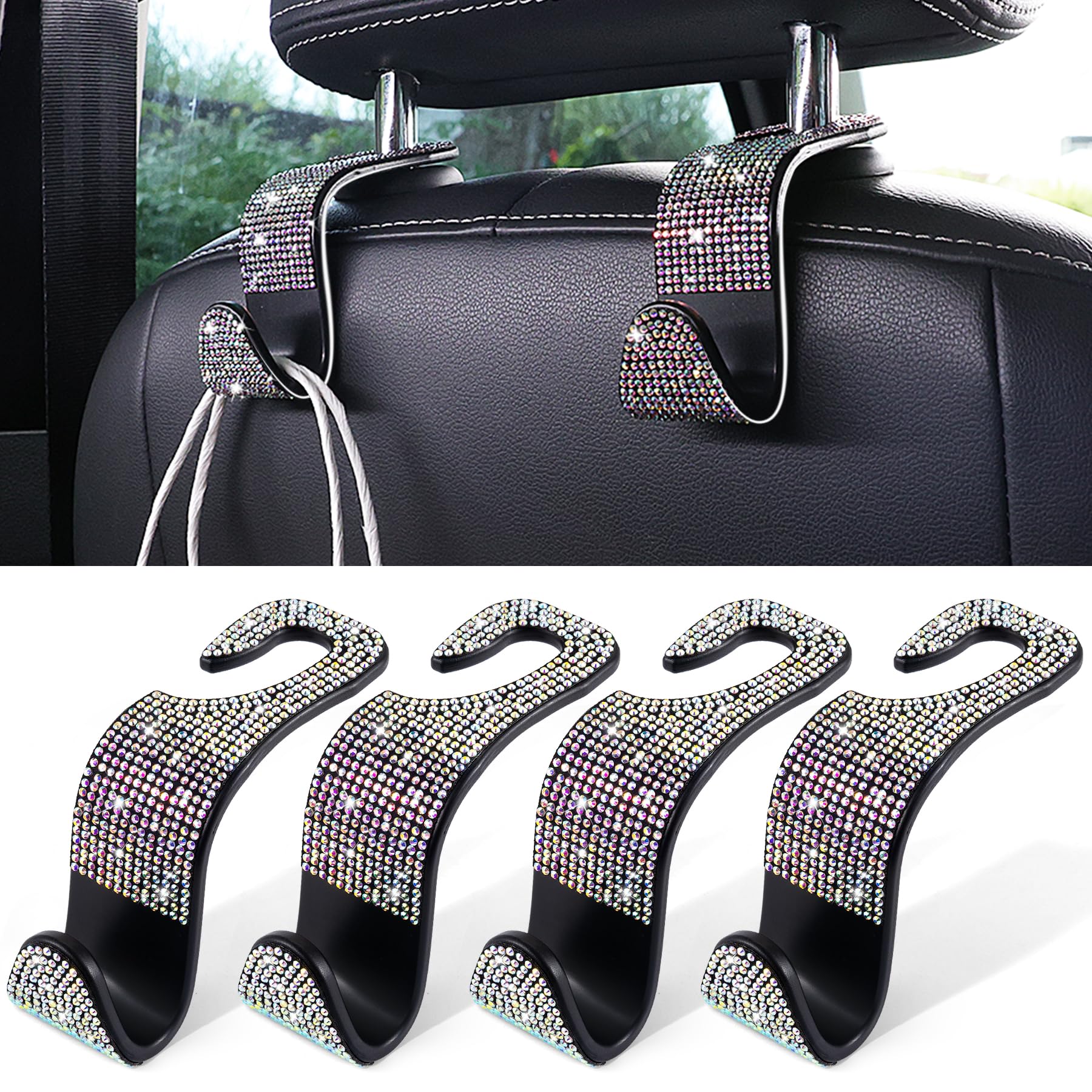 LivTee Car Seat Headrest Hook, Auto Seat Hook Hangers Storage Organizer Interior Accessories for Purse Coats Umbrellas Grocery Bags Handbag, 4-Pack(