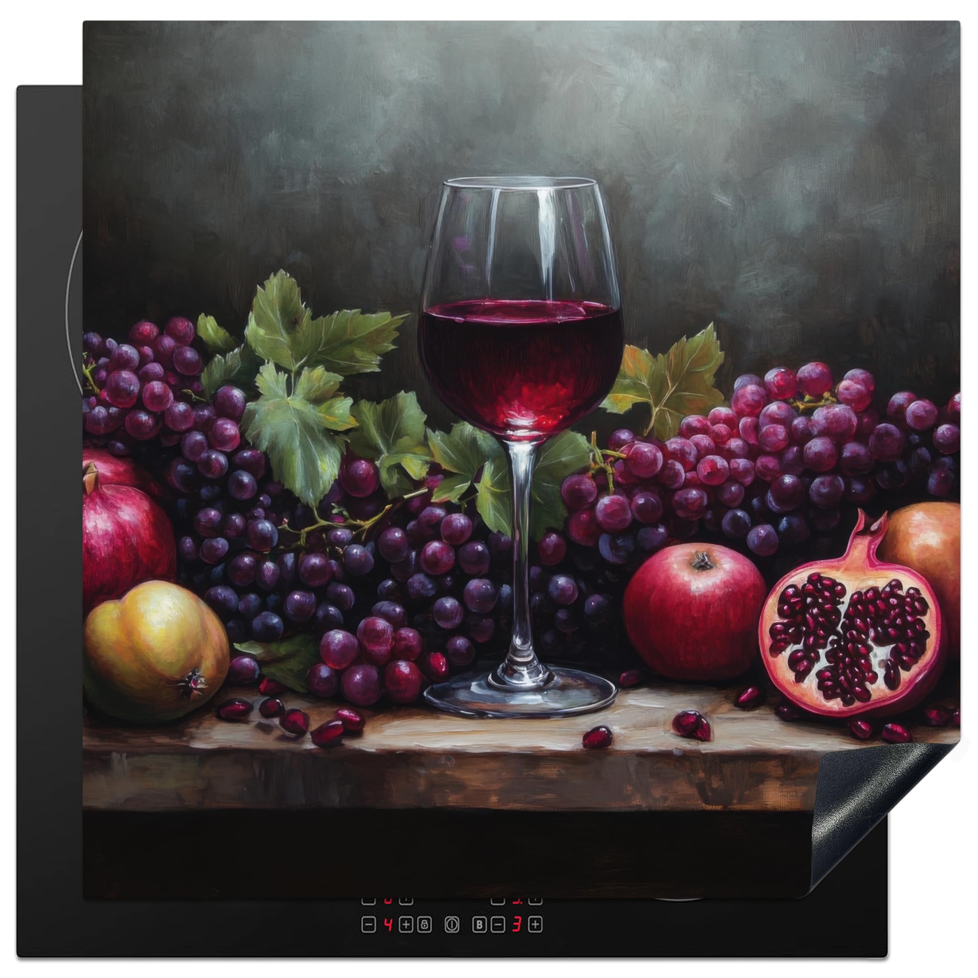 KitchenYeah© Induction Hob Cover Protector Mat 30.7"x30.7" / 78x78 cm Kitchen Universal Ceramic Covers for Electric Cookers Vinyl Wine - Fruit - Still Life