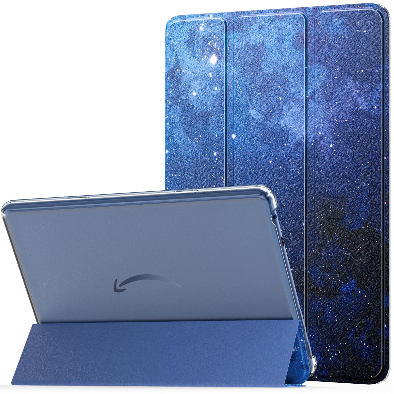 MoKo Case for Amazon Fire HD 10 Tablet (13th Generation,2023 Release)10.1",PU Leather Trifold Stand Cover for Fire Tablet 10 2023 Transparent Frosted Backshell, Auto Wake/Sleep, Blue Starry Sky