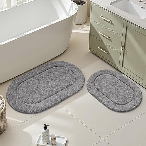 HOMEIDEAS Juego de 2 alfombras de baño, tapetes de baño suaves y microfibra absorbente, lavables a máquina, para ducha, bañera, cocina (20 x 32 + 16