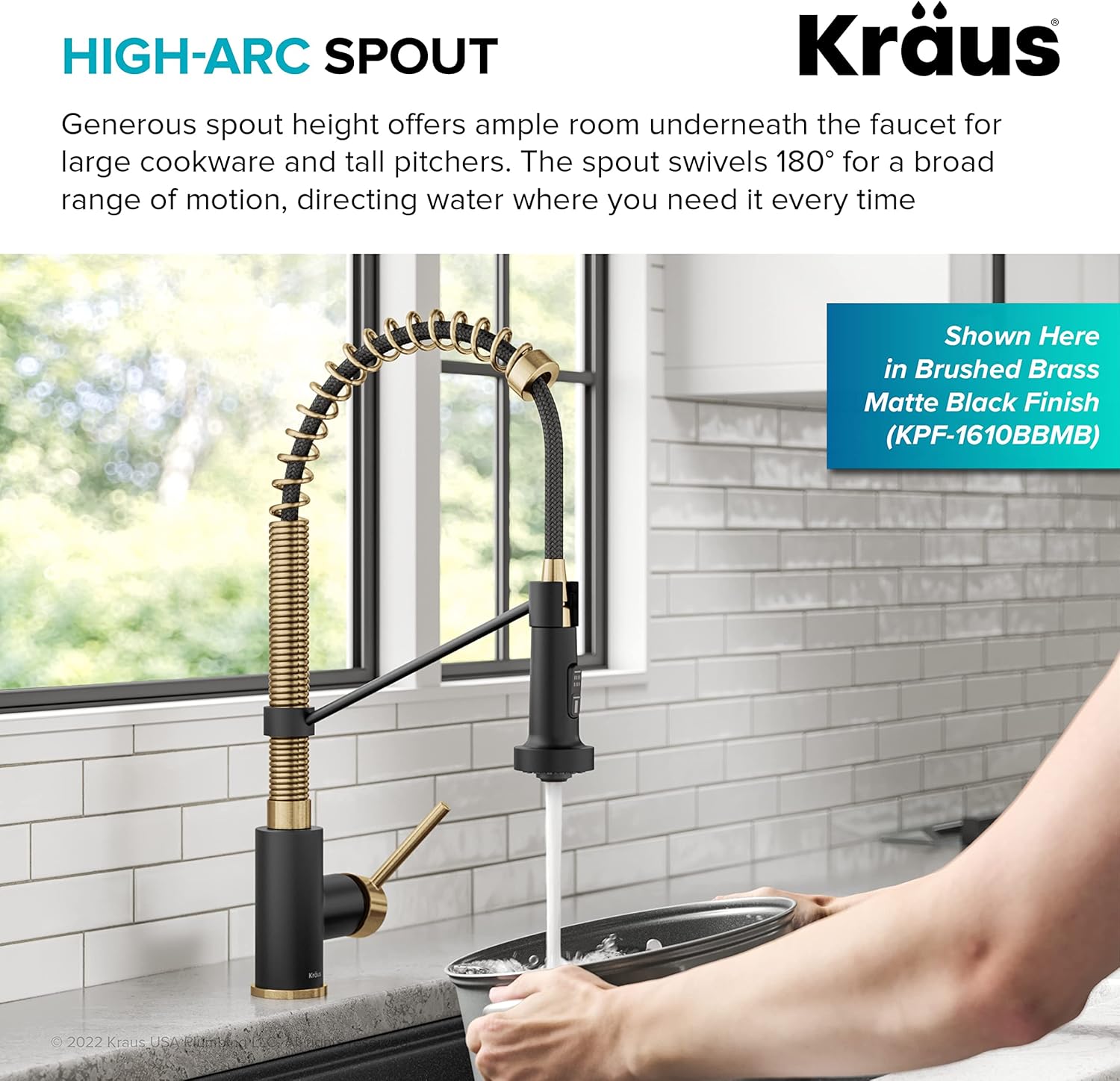 KRAUS Bolden Commercial Style 2-Function Single Handle Pull Down Kitchen Faucet in Spot-Free Brushed Brass, KPF-1610BB - Image 10