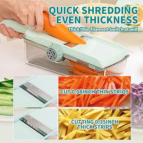 Miniatura 6 de Rallador multifuncional para cortar verduras y queso con contenedor, cuchillas integradas para cortar y cortar juliana sin esfuerzo, protector de