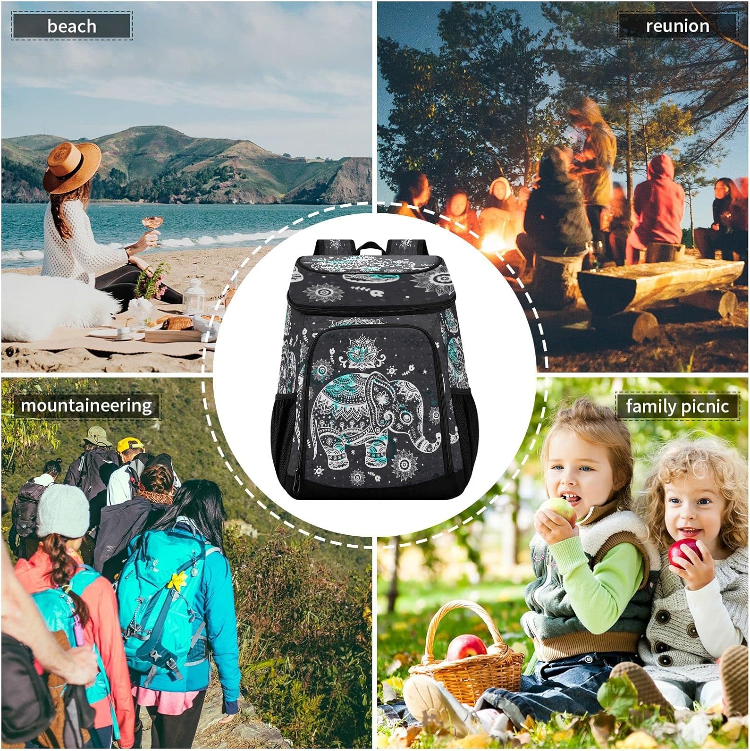 Elephant Cooler Backpack Insulated Waterproof Leak Proof Beach Cooler Bag Lightweight Lunch Picnic Camping Backpack Cooler for Men and Women