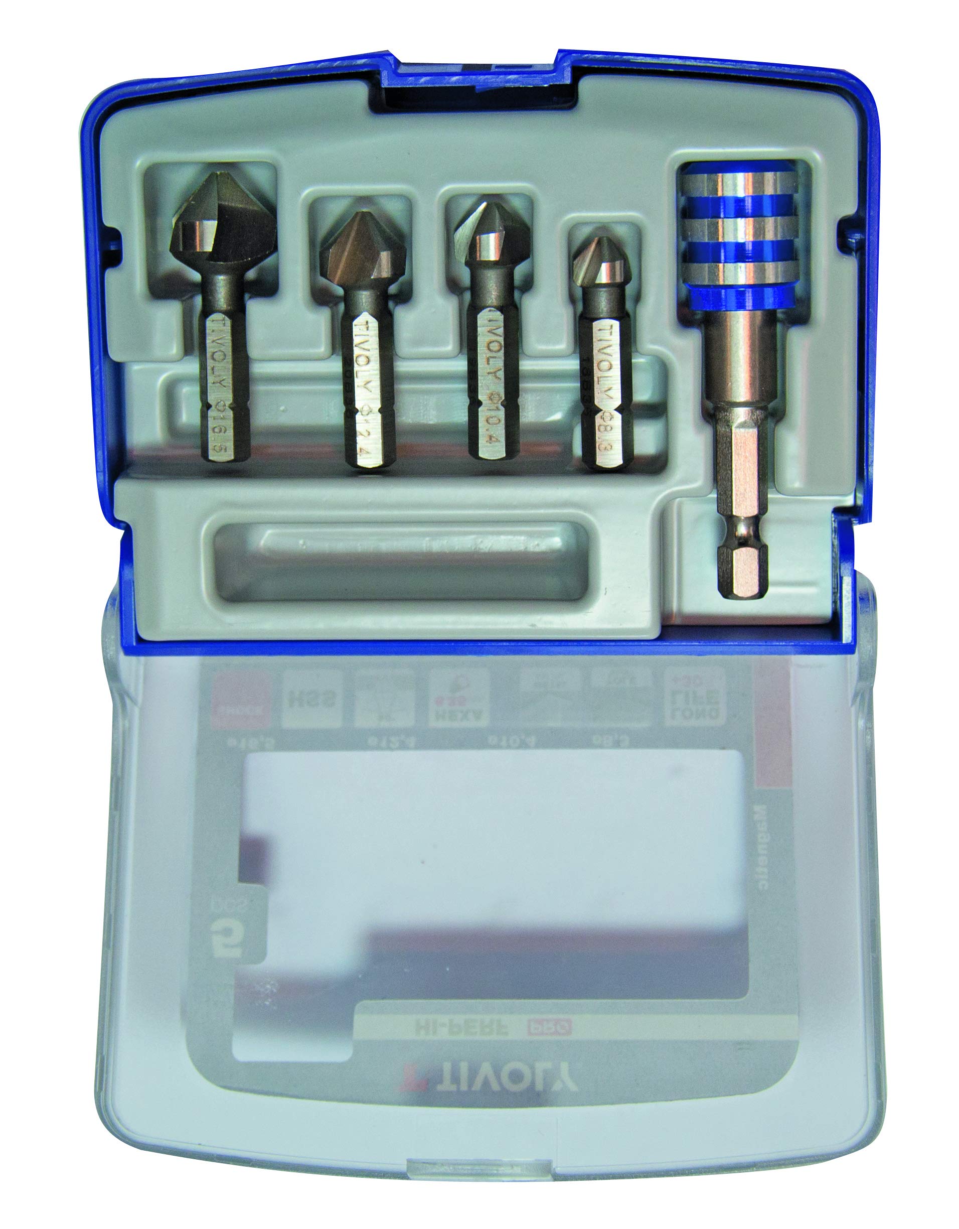 Tivoly Coffret TIVOLY de 4 fraises à noyer HSS à 90° hexa Ø 8,3 à 16,5 mm + 1 porte embout