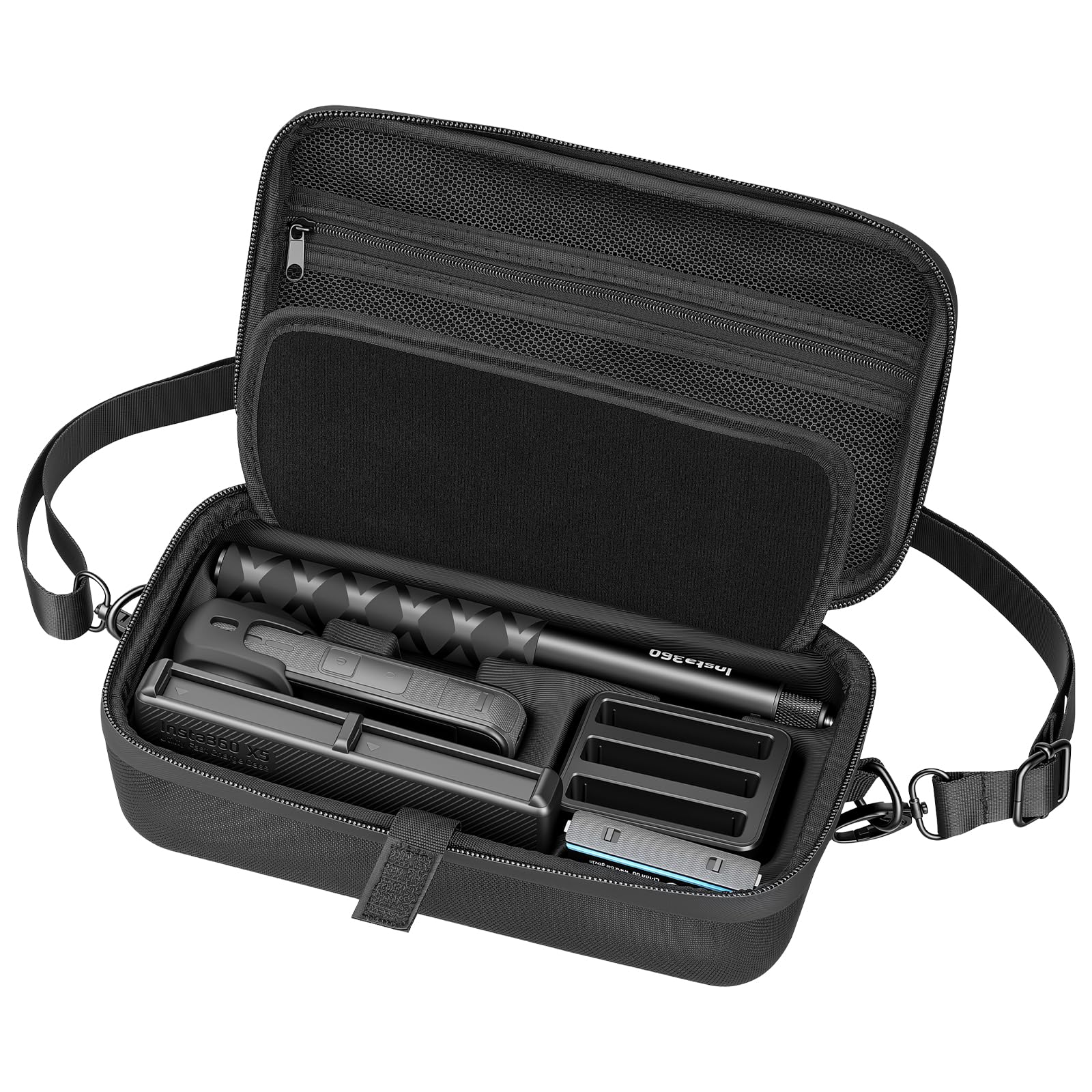 AMAZEAR Custodia da trasporto per accessori Insta360 X5 / X4 Air, Borsa impermeabile, Borsa a tracolla portatile per Insta360 X5 / X4 Air, Compatibile con asta selfie, Totalmente nero, Media