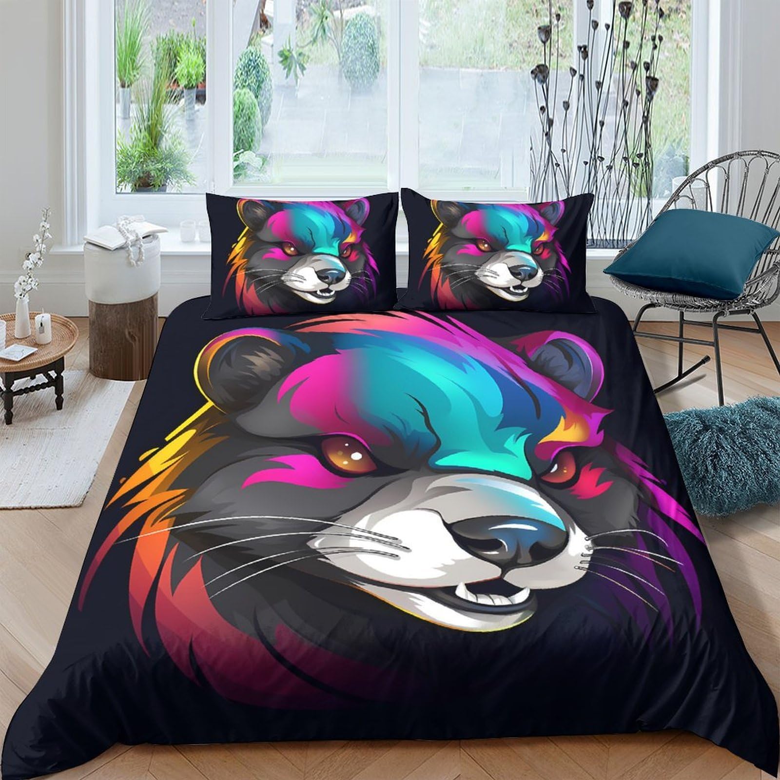 Ctjqhvkz Style-2 3D Printed Colorful Bear Fitted Sheet Microfiber Soft Washable Wild Animal Bed Cover For Bedroom Guest Room Decor Single（135X200cm）