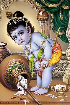 Spiritual Imagine Mart Shri Bal Gopal Krishna Half Standing To Eat Butter From Pot Religious Poster 12x18 Inch Rolled Poster, 12 x 18 Inch