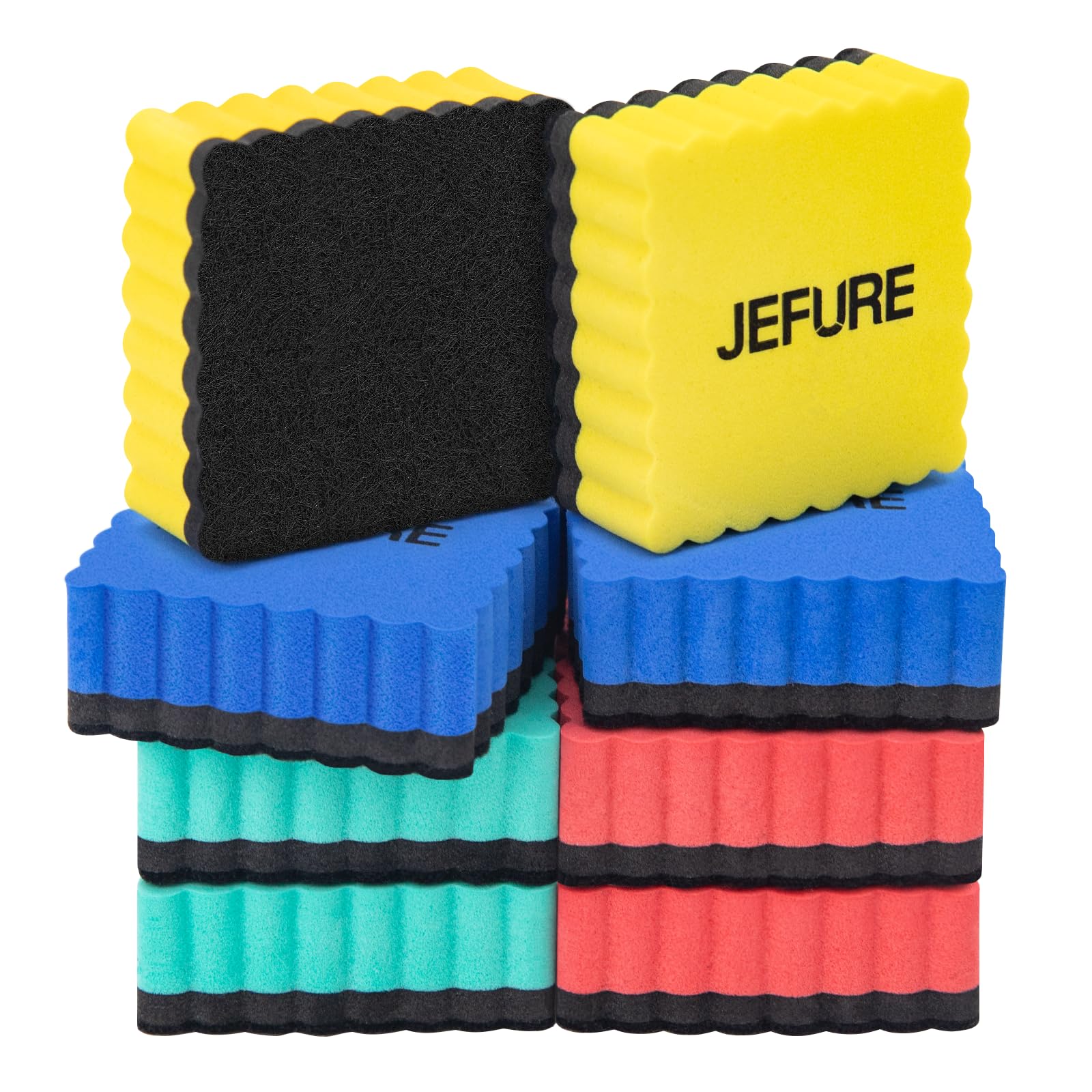 JEFURE Whiteboard Schwamm 8 Stück 4 Farben, Quadratische Whiteboard Schwamm Magnetisch, Whiteboard Radiergummi für Trockenreinigung auf vielen Oberflächen, Whiteboard Radierer für Tafeln und Glas