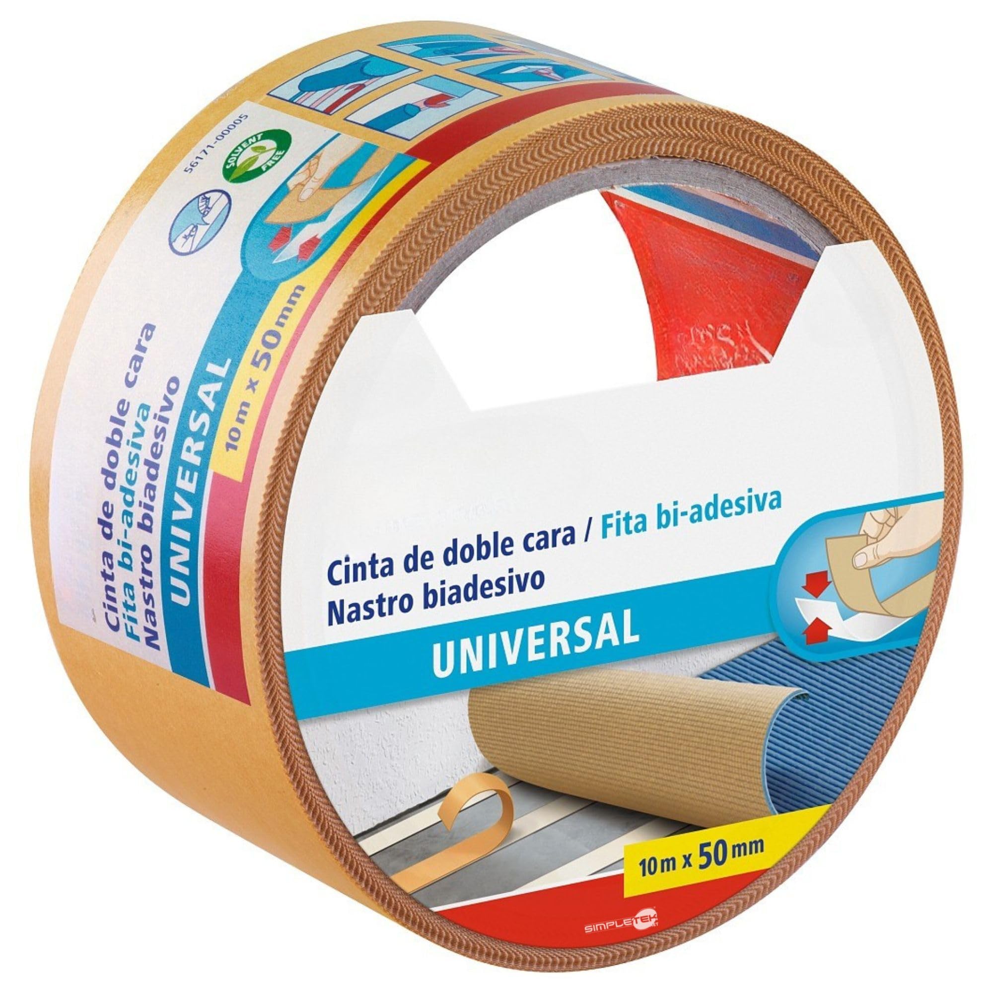 SIMPLETEK - Doppelseitiges Universal-Klebeband, 10 m x 50 mm, 6 Stück | für Büro, Haus, DIY | Teppich, Fotos, Dekorationen, kreative Projekte