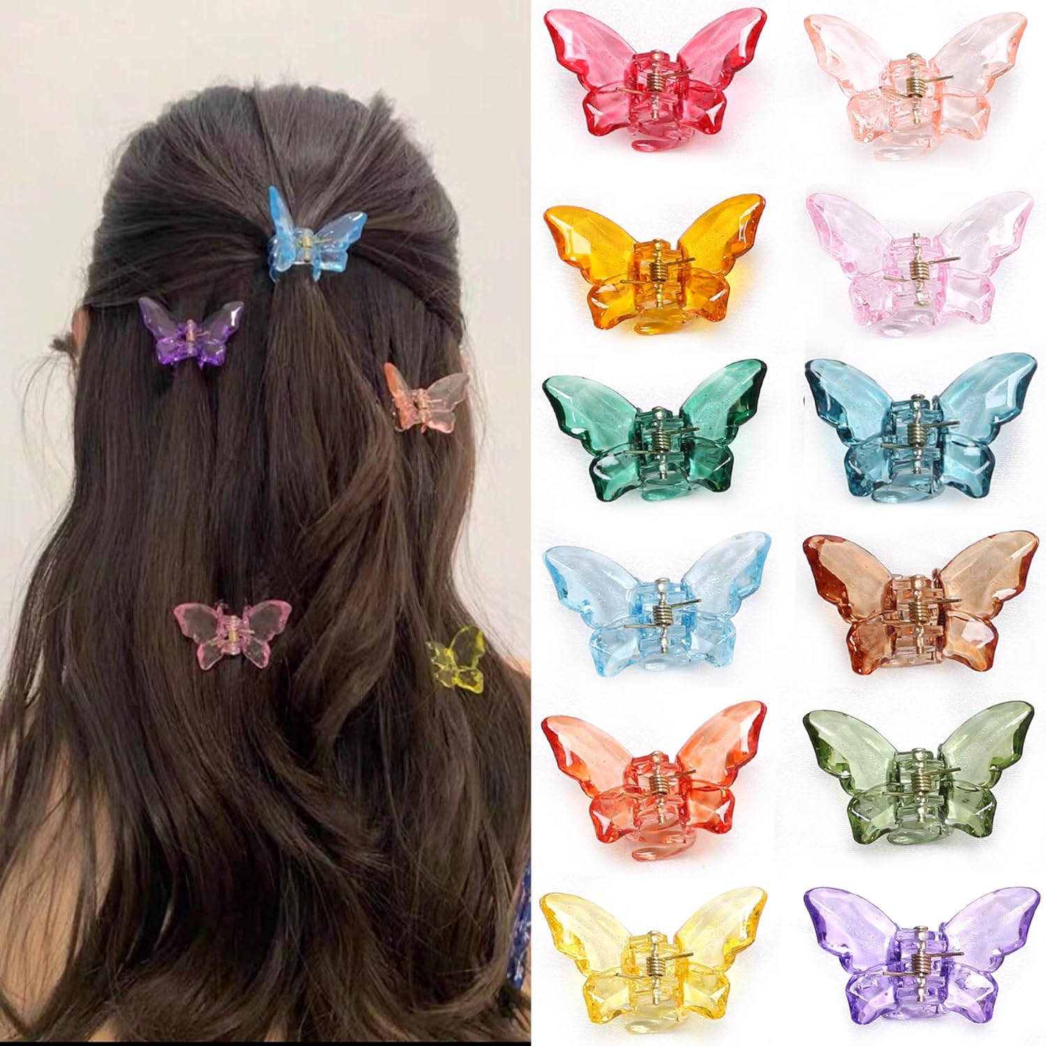 NAISIER Hair Claw Clips Jaw Clips, 1.8 inch, Girls Clear Butterfly Hair Clips, Beautiful Butterfly Hair Clips Hair Accessories for Girls and Women, Small – 24 Count (Pack of 1)
