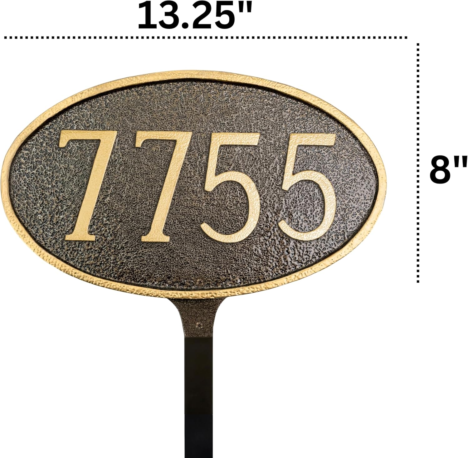 Montague Metal Products Cast Metal Address Plaque with lawn stake, USA Made Custom House Number Sign, Classic Oval,13.25 x 8 inches, Hammered Bronze with Gold