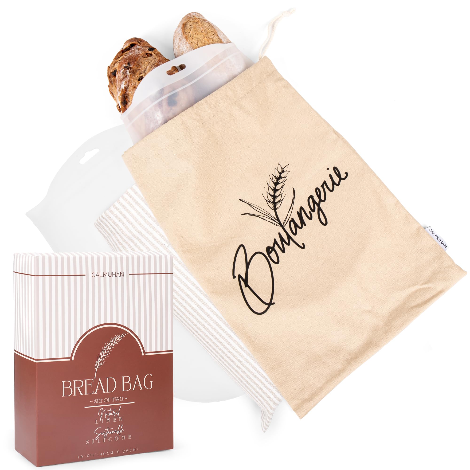 2er-Pack wiederverwendbare Brotbeutel für selbstgemachtes Brot mit herausnehmbaren Silikoneinsätzen zur Aufbewahrung von Sauerteig & Erzeugnissen zur Verlängerung der Frische. Natürliche, vielseitige