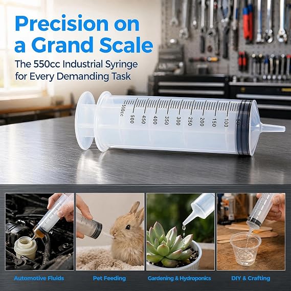 500ml Large Capacity Syringe, Reusable Liquid Measuring Tool for Industry Lab Syringes Garden Pet Feeding Plant Watering