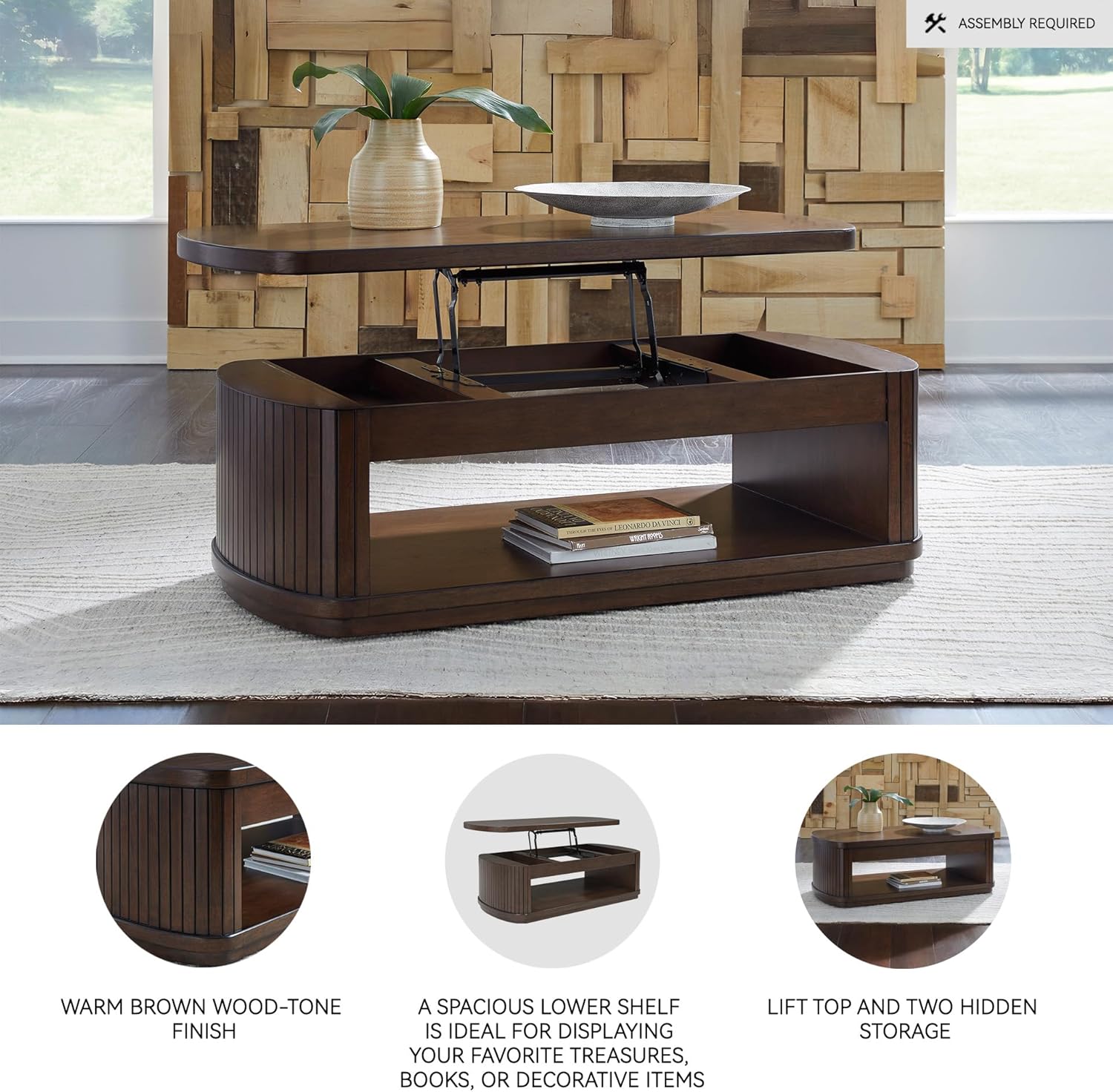 Signature Design by Ashley Korestone Casual Lift Top Cocktail Table with Pedestal Base, Dark Brown