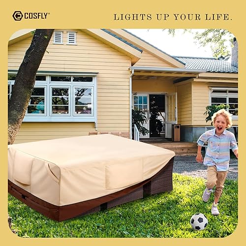 Miniatura 9 de COSFLY Fundas impermeables para muebles de patio para mesa y silla, fundas rectangulares para sofá seccional al aire libre grande, se adapta a hasta