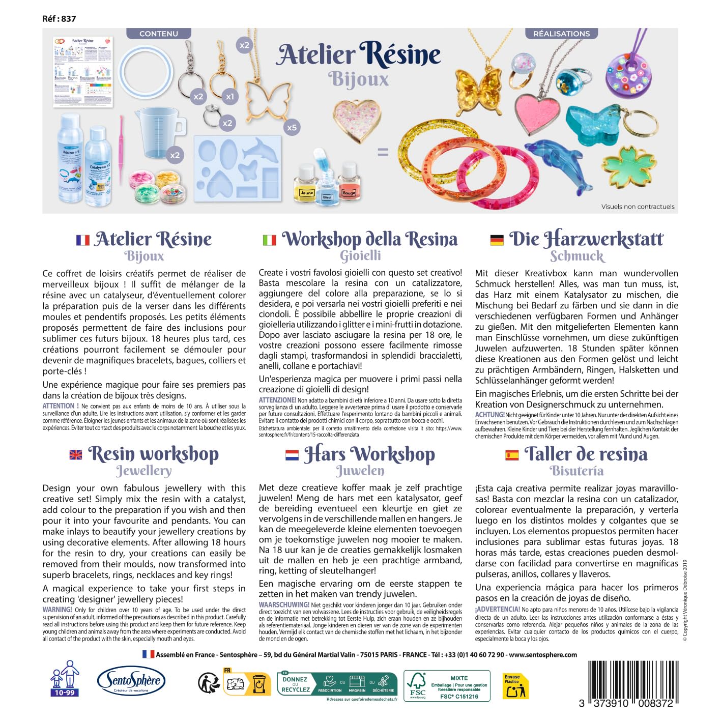 Sentosphère – El Taller de Resina – Kit Creativo para niños – Crear fácilmente Joyas de Resina – Actividad Manual a Partir de 10 años – Fabricado parcialmente en Francia – Idea para Regalo - 837