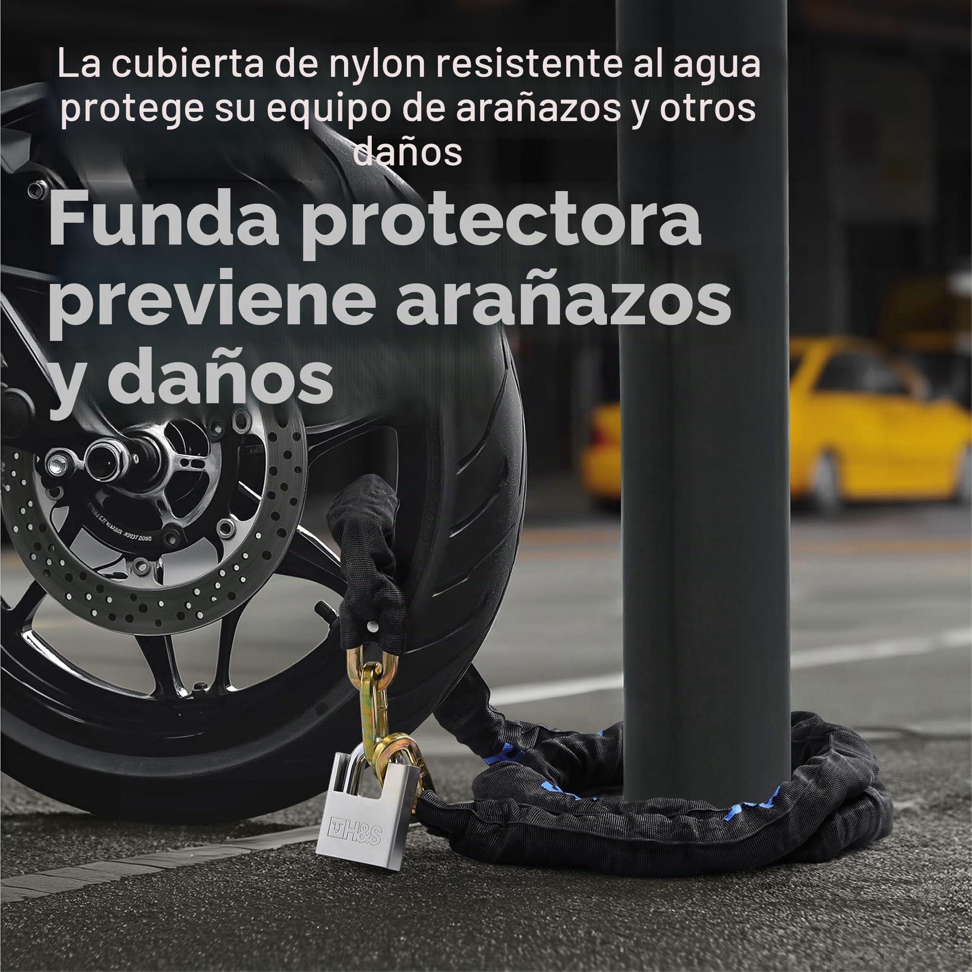 H&S Candado resistente para motocicleta con candado | 10 mm x 2 m | Candado para motocicleta y scooter con cadena de seguridad | Candado de bicicleta de 2 m de alta seguridad | Cadena fuerte y candado