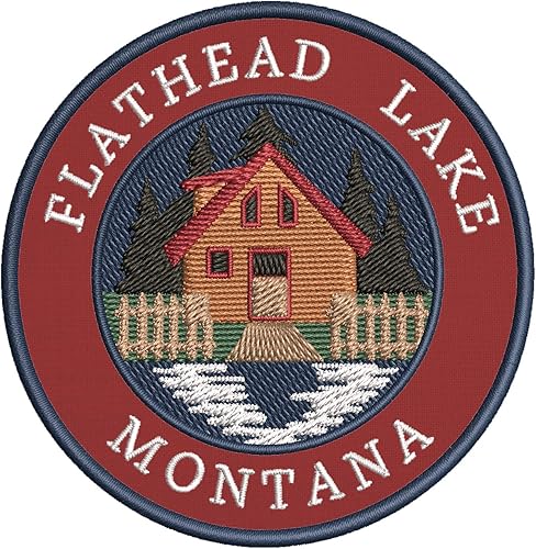 Cabin by The Lake - Flathead Lake - Montana - Parche decorativo bordado de 3.5 pulgadas para planchar o coser, para vacaciones, recuerdo, viajes,