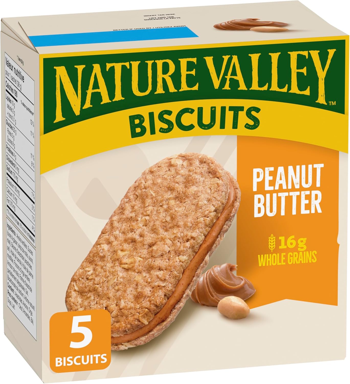 NATURE VALLEY Peanut Butter Biscuits, Snacks, Oat Biscuits with Peanut Butter Filling, No Artificial Colours, No Artificial Flavours, Pack of 5 Biscuits