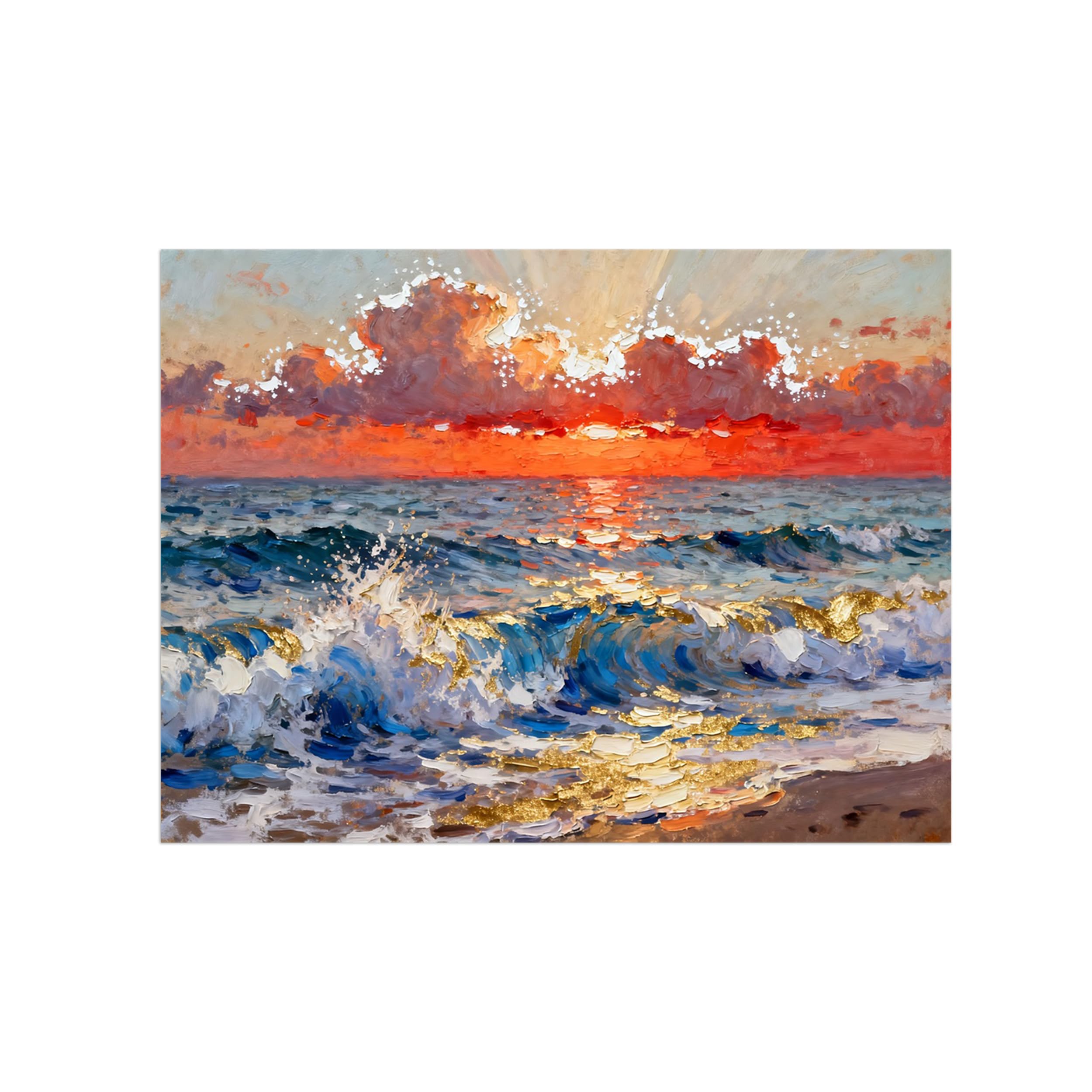 OZPWBVY Sea Wave Sunset Landscape Canvas Wall Art Picture 70x90cm Unframed
