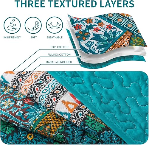 Vista 27 de TWINRUN Colchas de algodón tamaño Queen, colchas ligeras de tamaño Queen para cama, suave, reversible, a cuadros, floral, juego de ropa de cama
