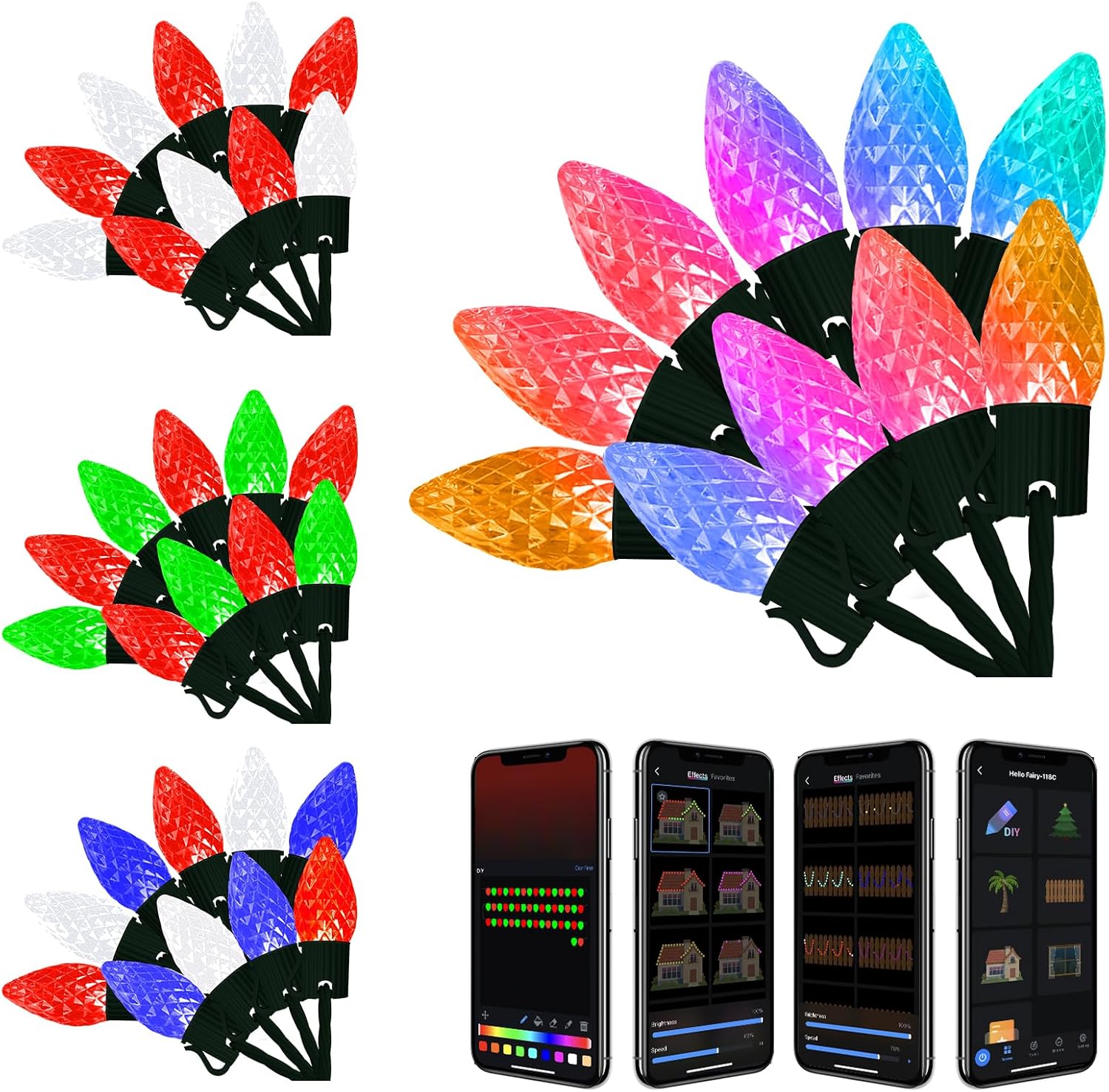 Smart C9 LED Christmas Lights Outdoor, Ultra Long 200 LEDs 157FT, APP Programmable, 105+ Modes, RGB Color Changing, Music Sync, IP65 Waterproof Connectable for Roofline Patio Xmas Tree Holiday Decor