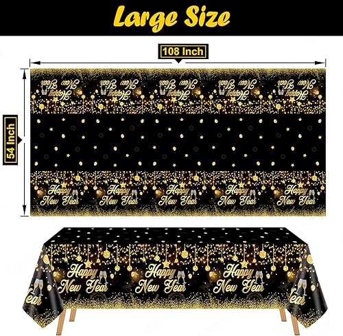 Miniatura 7 de MiniRed Mantel de plástico con texto en inglés "Happy New Year" para fiestas, mantel de plástico 2023, suministros de decoración de mesa desechables