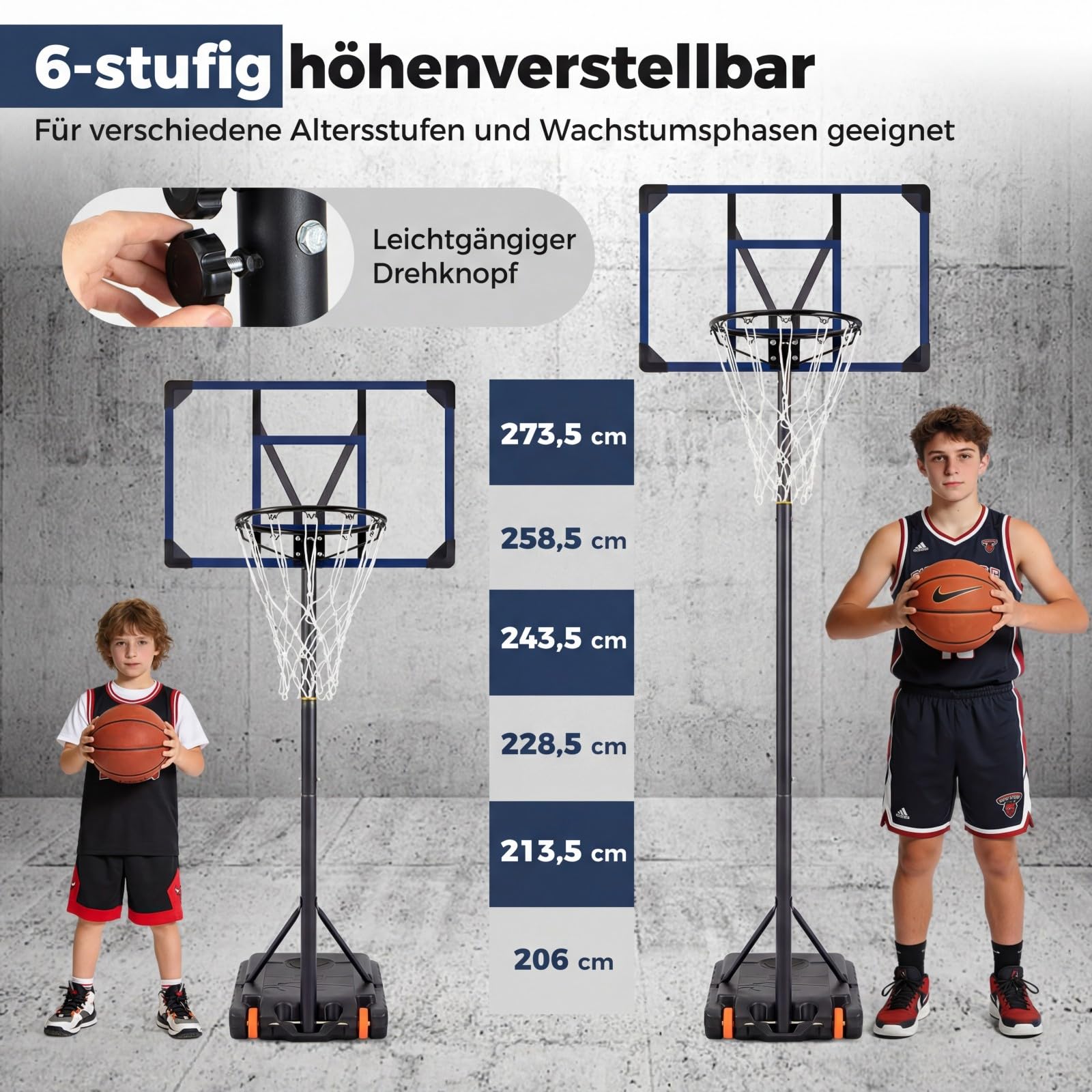COSTWAY Basketballkorb Outdoor höhenverstellbar 155-210cm/170-230cm Mobile Basketballanlage mit Rollen