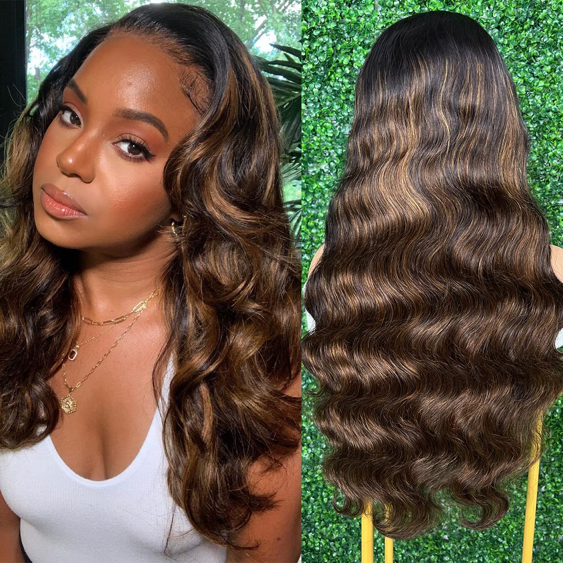 Sunber Ombre Highlight Body Wave Human Hair Wigs for Women Upgrade U Part Wig 12A Grad Brazilian Virgin Hair Glueless None Lace Front 150% Density #FB30 Color Wigs 16Inch U Part Wigs