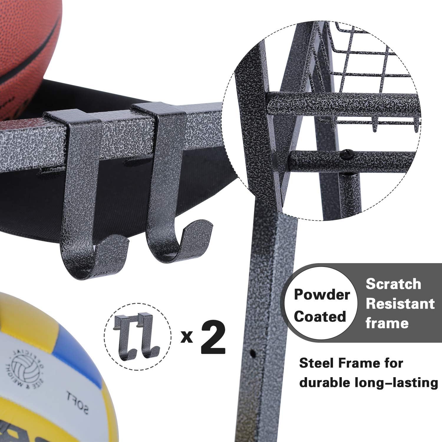 Mythinglogic Garage Sports Equipment Organizer, Sports Gear Storage for Kids, Wall Mount Garage Organizer and Storage with Hooks, Black Steel Garage Ball Storage,Basketball Rack : Sports & Outdoors