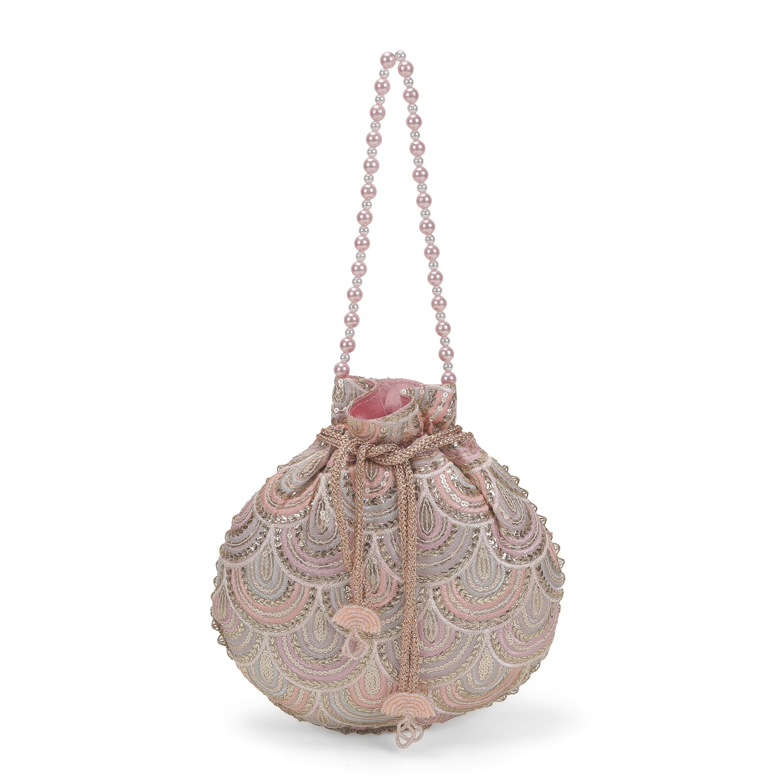 Women Ethnic/Wedding Fabric Soft Body Dori closure Embroidered Handbags with-image-38