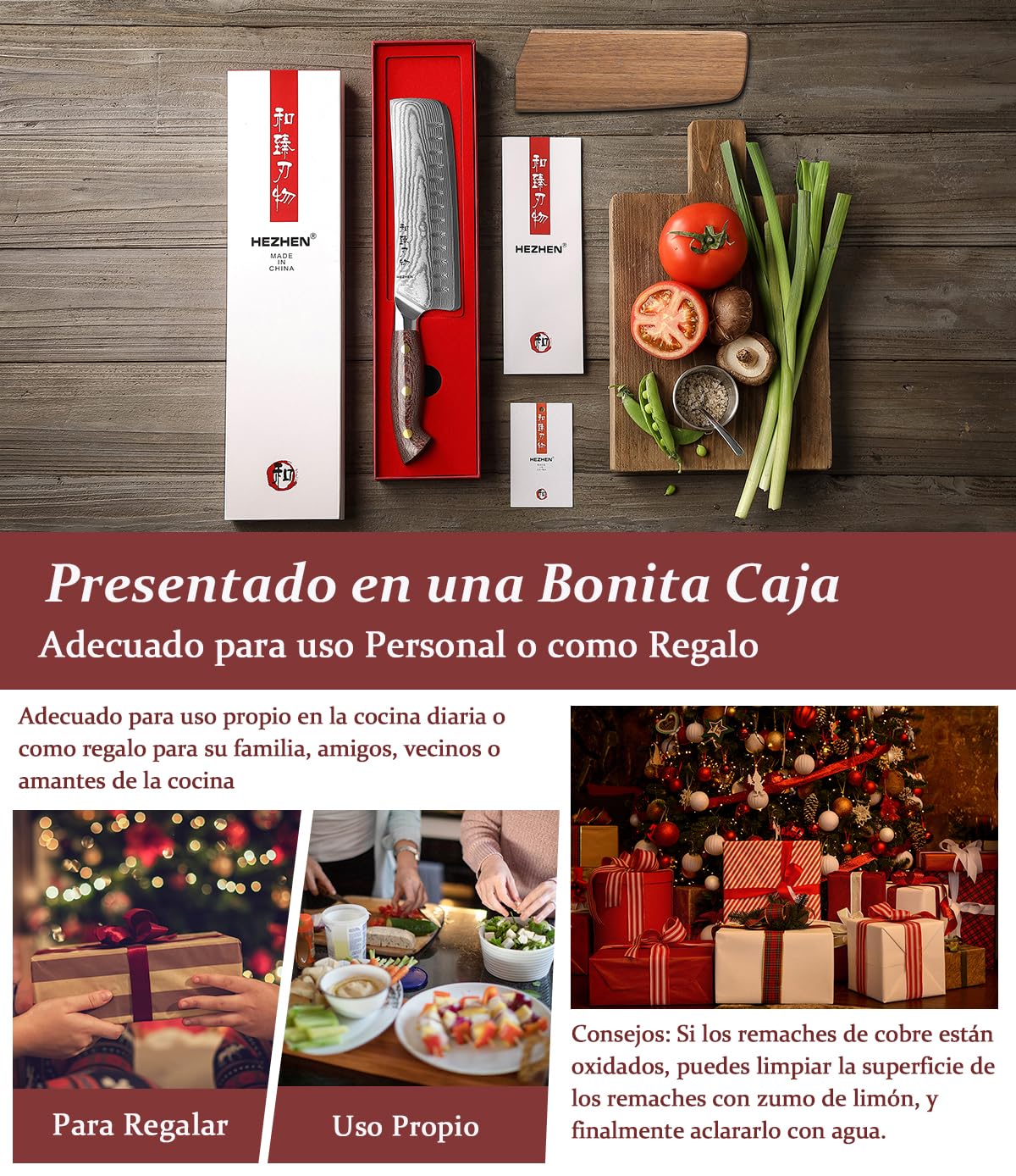 HEZHEN Damasco Cuchillo Nakiri, Estilo Japonés Cuchillos de Cocinero, Multiusos Cuchillo Chef Asiático Para Rebanar Carne Cortar Verduras, Mango de Micarta