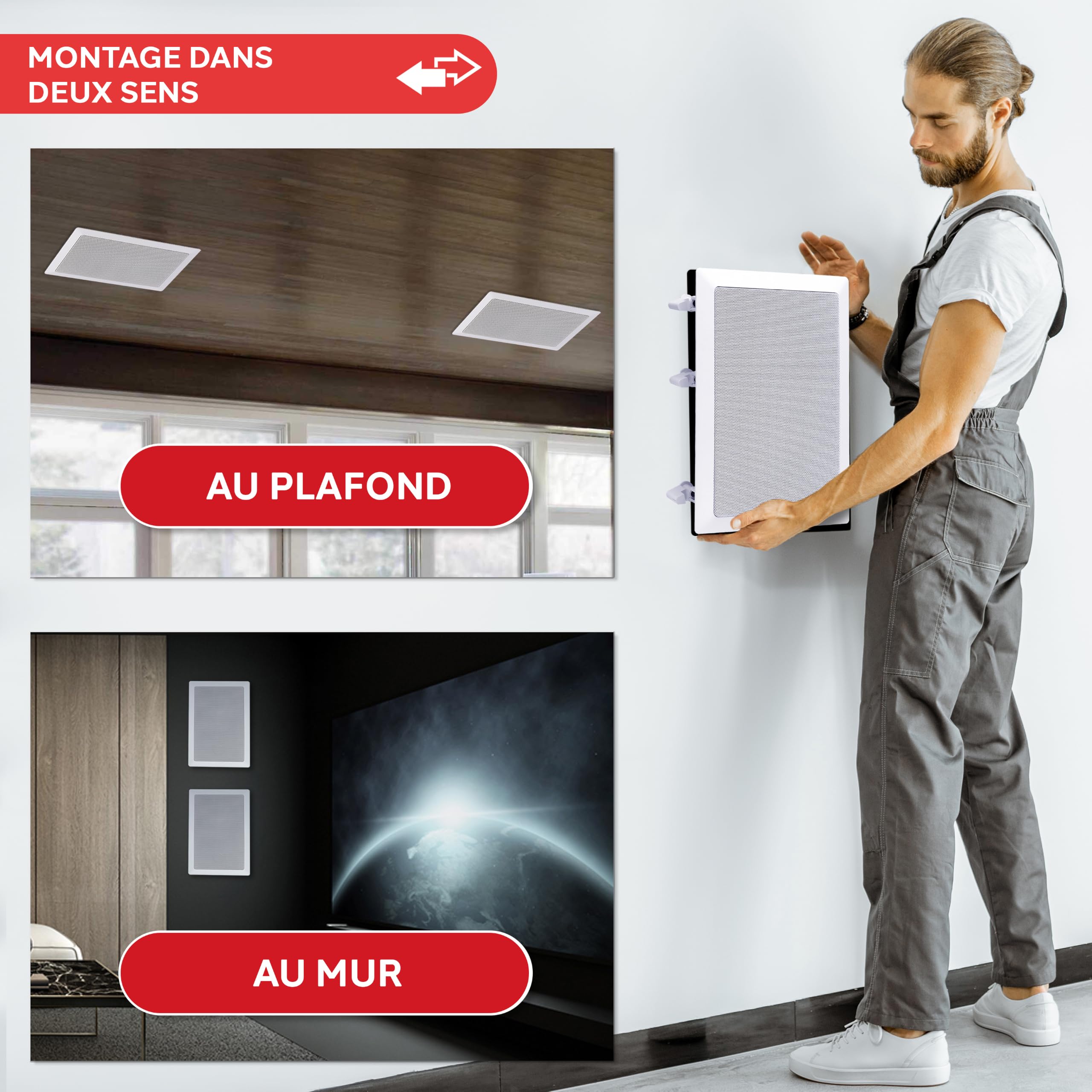Pyle Enceintes Encastrables Murales Plafond 13,3 cm 150W Paire Blanche