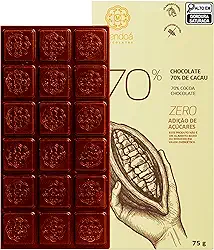Mendoá, Barra de chocolate premium 70% de cacau, Zero Açúcar, Clássico, 75 gramas