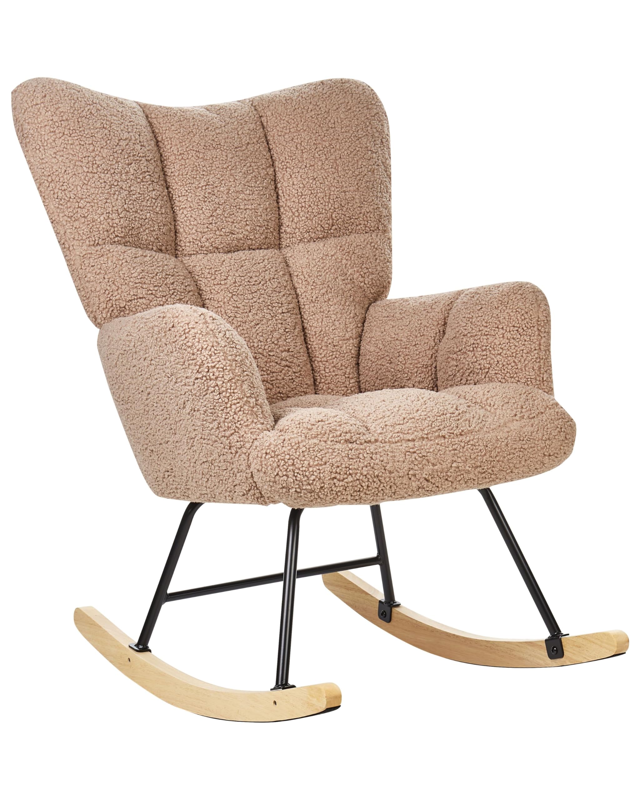 Beliani Fauteuil à Bascule Moderne en Tissu Bouclé Beige Sable et Pieds en Bois Oulu