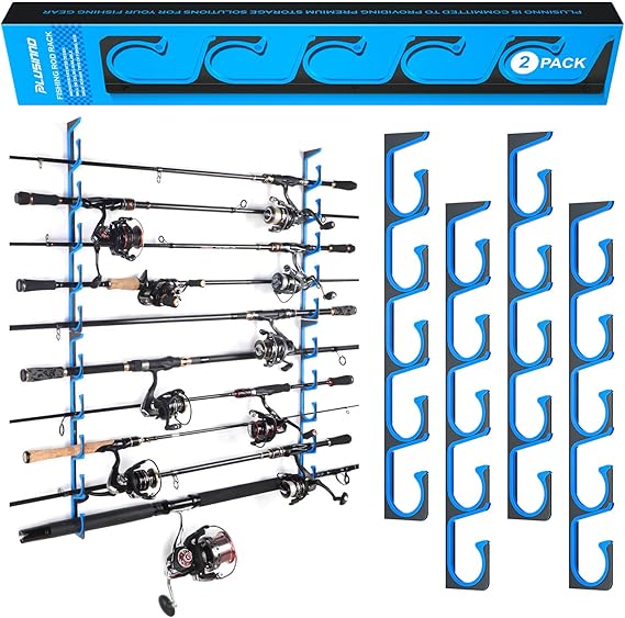 PLUSINNO H5 Horizontal Fishing Rod/Pole Holders, Fishing Pole Holders for Garage, Wall or