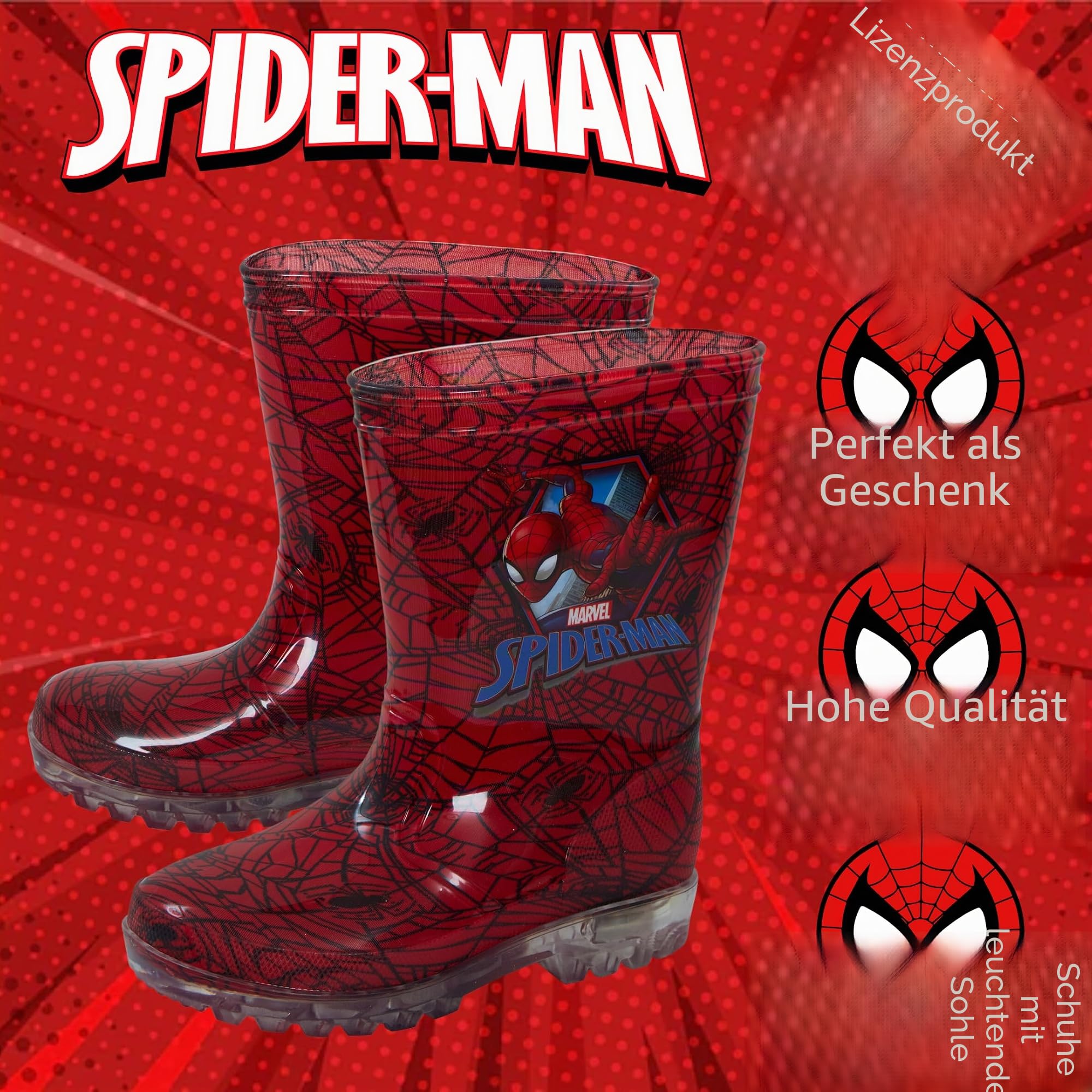 Marvel Spiderman Leuchtende Gummistiefel / Schneestiefel für Kinder