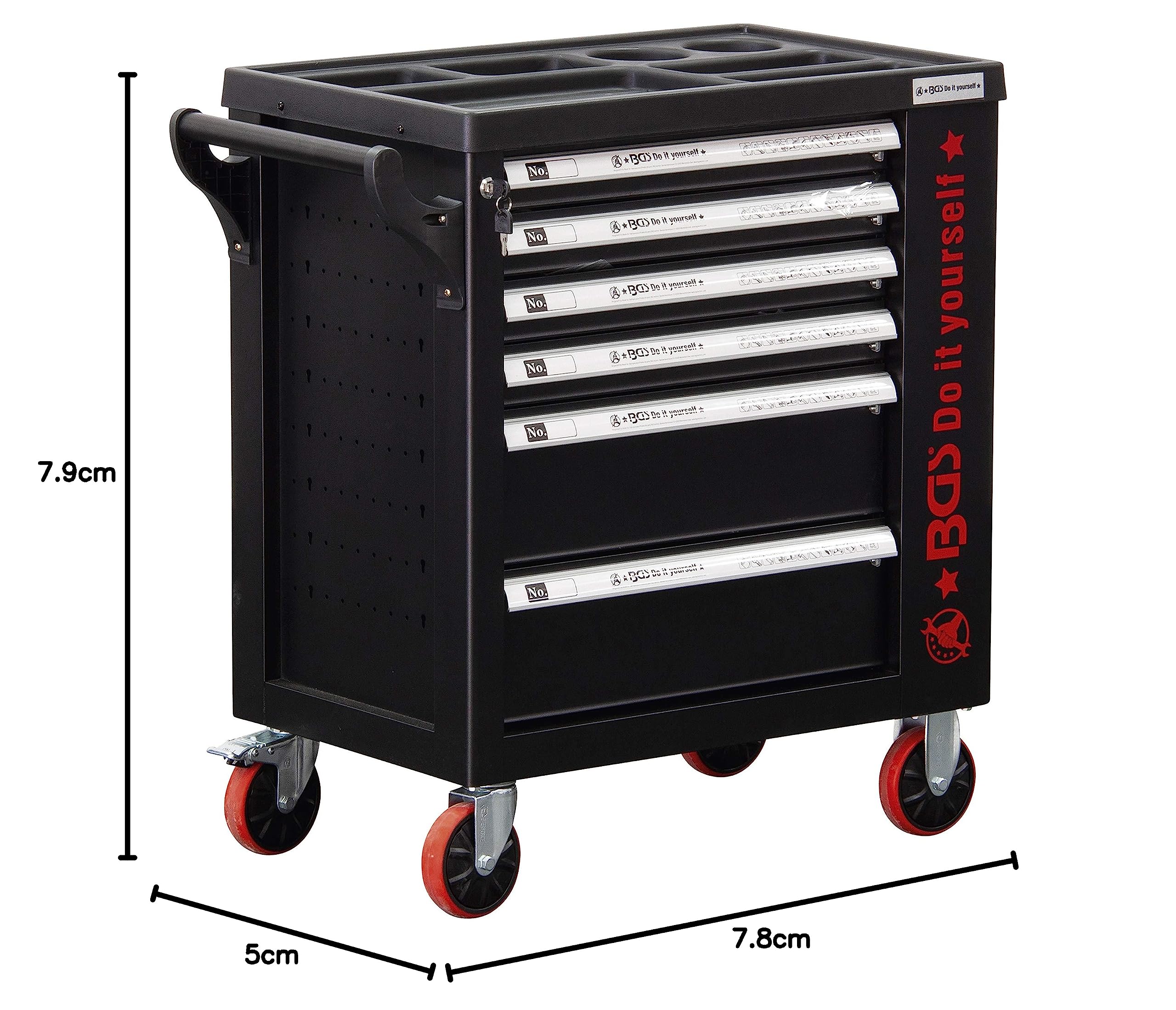 BGS Diy 6055 | Servante d’atelier | 6 tiroirs | 1 porte latérale | avec 158 outils