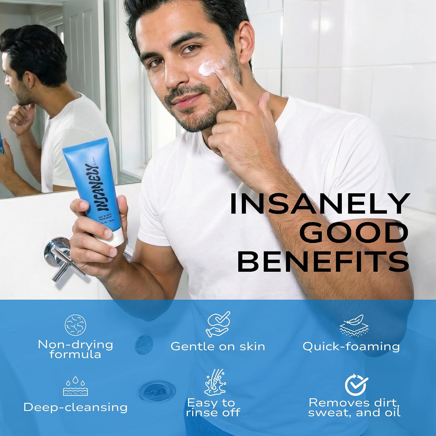 Day N Nite Face Wash for Men Daily Foaming Cleanser with Y-7 Vitamin Complex Hydrating Non-Drying Formula for All Skin Types Vegan Dermatologist Tested 3.3 fl oz