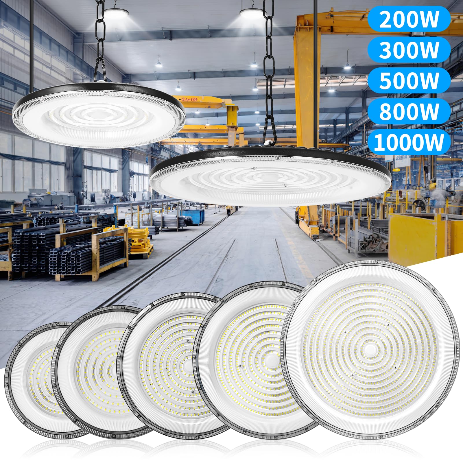 1000W Led UFO High Bay Light Cold White 6500K 100000lm AC 210-220V IP65 Waterproof Shop Lights for Workshop — view 2