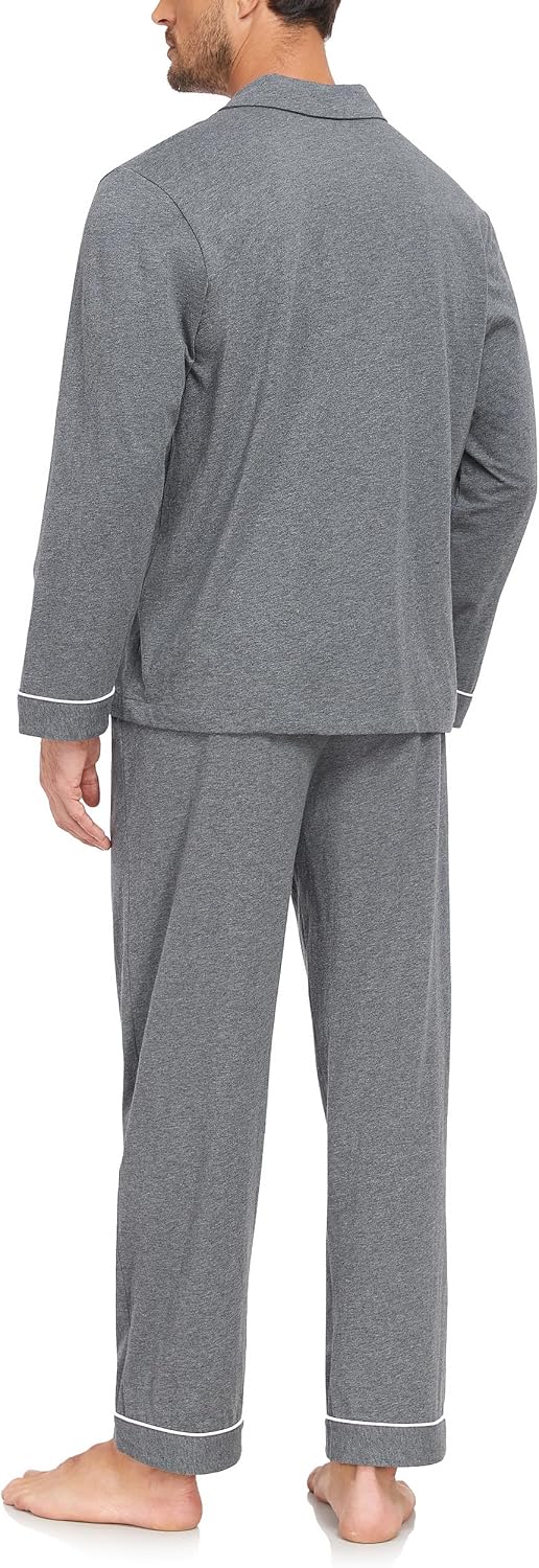CF Mens 100% Cotton Pajama Set Button Down Pjs Long Sleeve Sleepwear