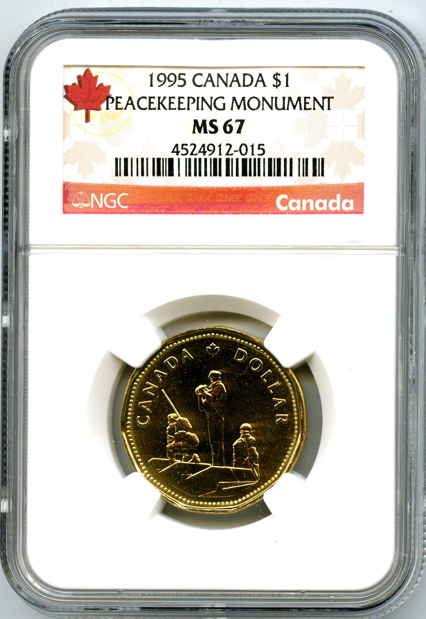 1995 CANADA PEACEKEEPING MONUMENT LOONIE RARE DOLLAR LOON TOP POP